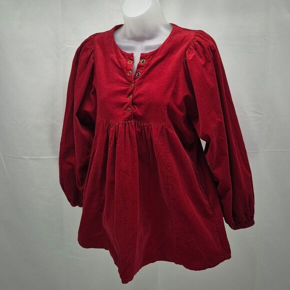 Jw Style Tops - JW Style Vintage Inspired Red Corduroy Peasant Blouse Button Front Womans Small.